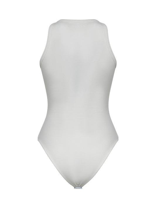 Body a canotta in maglia a coste bianca<BR/>