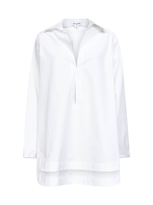 White cotton poplin tunic mini dress