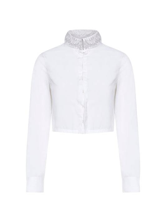 Blusa cropped in popeline di cotone bianco