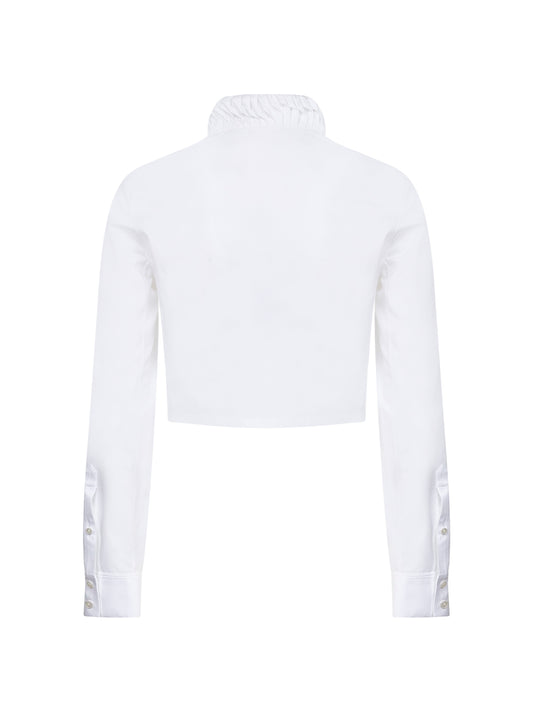 Blusa cropped in popeline di cotone bianco