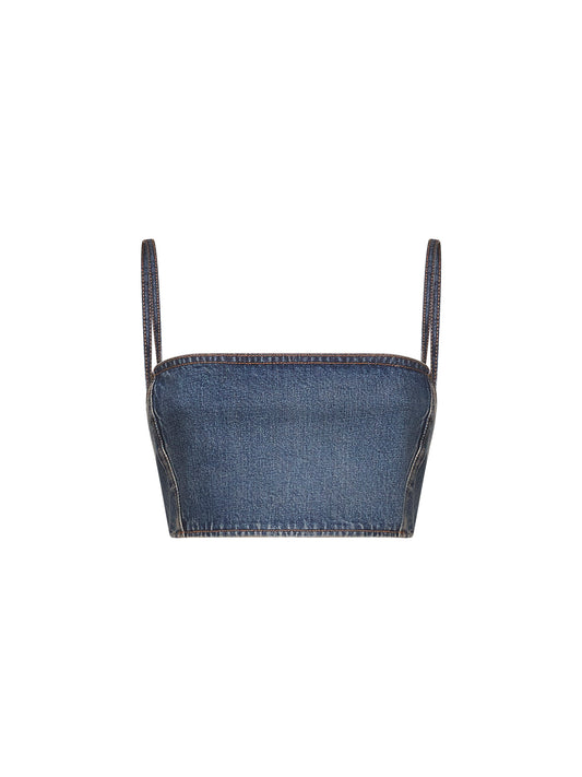 Blue snow denim bandeau bustier top