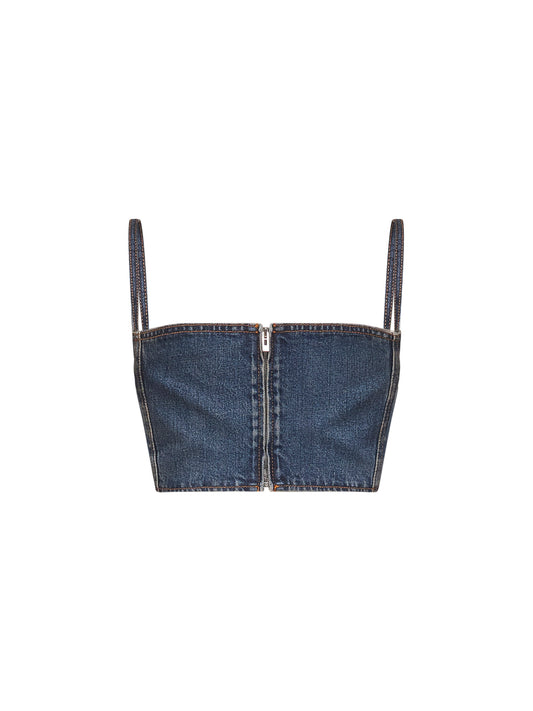 Blue snow denim bandeau bustier top