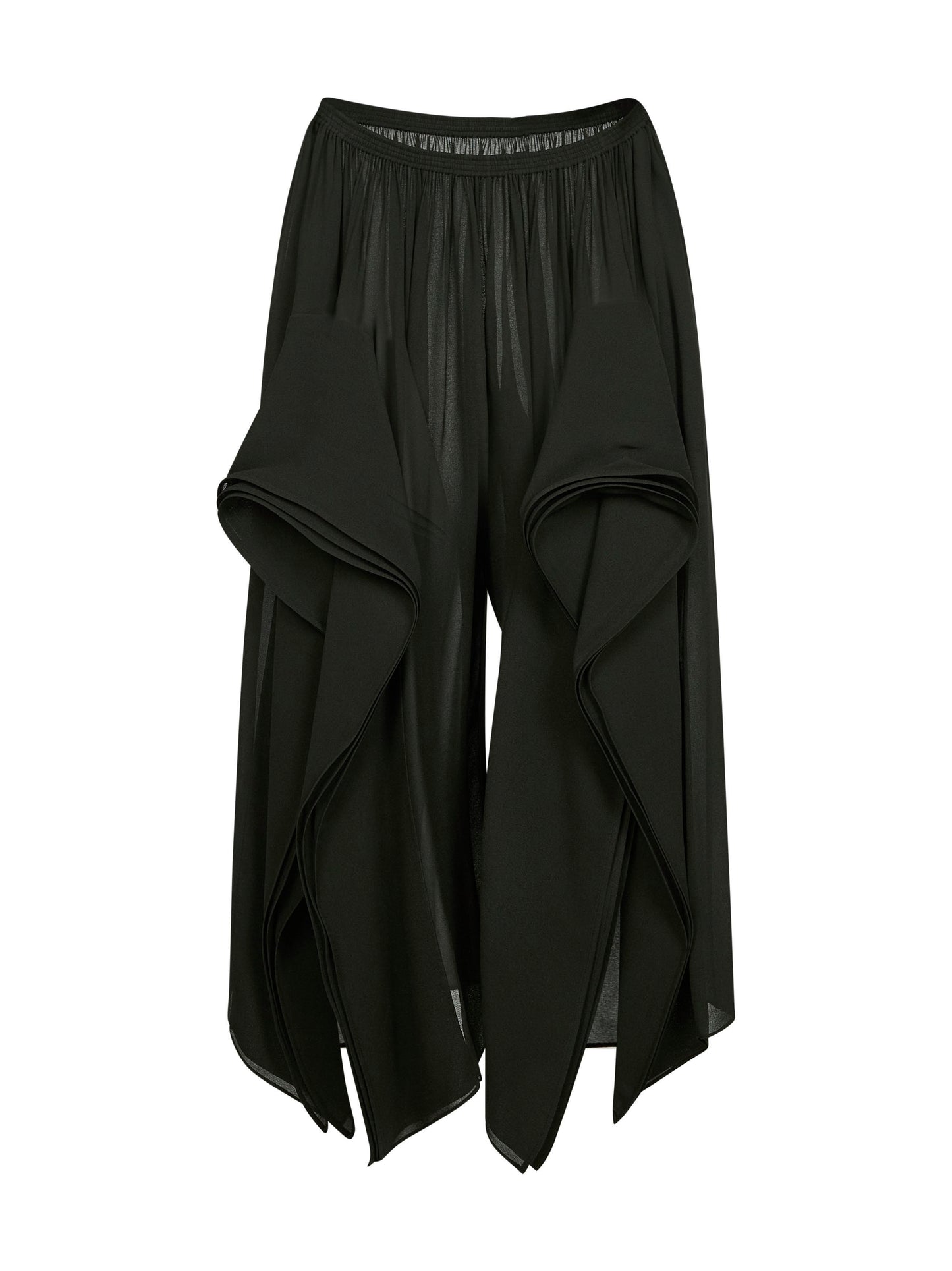 Green crêpe georgette ruffle trousers