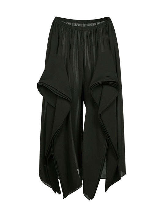 Green crêpe georgette ruffle trousers