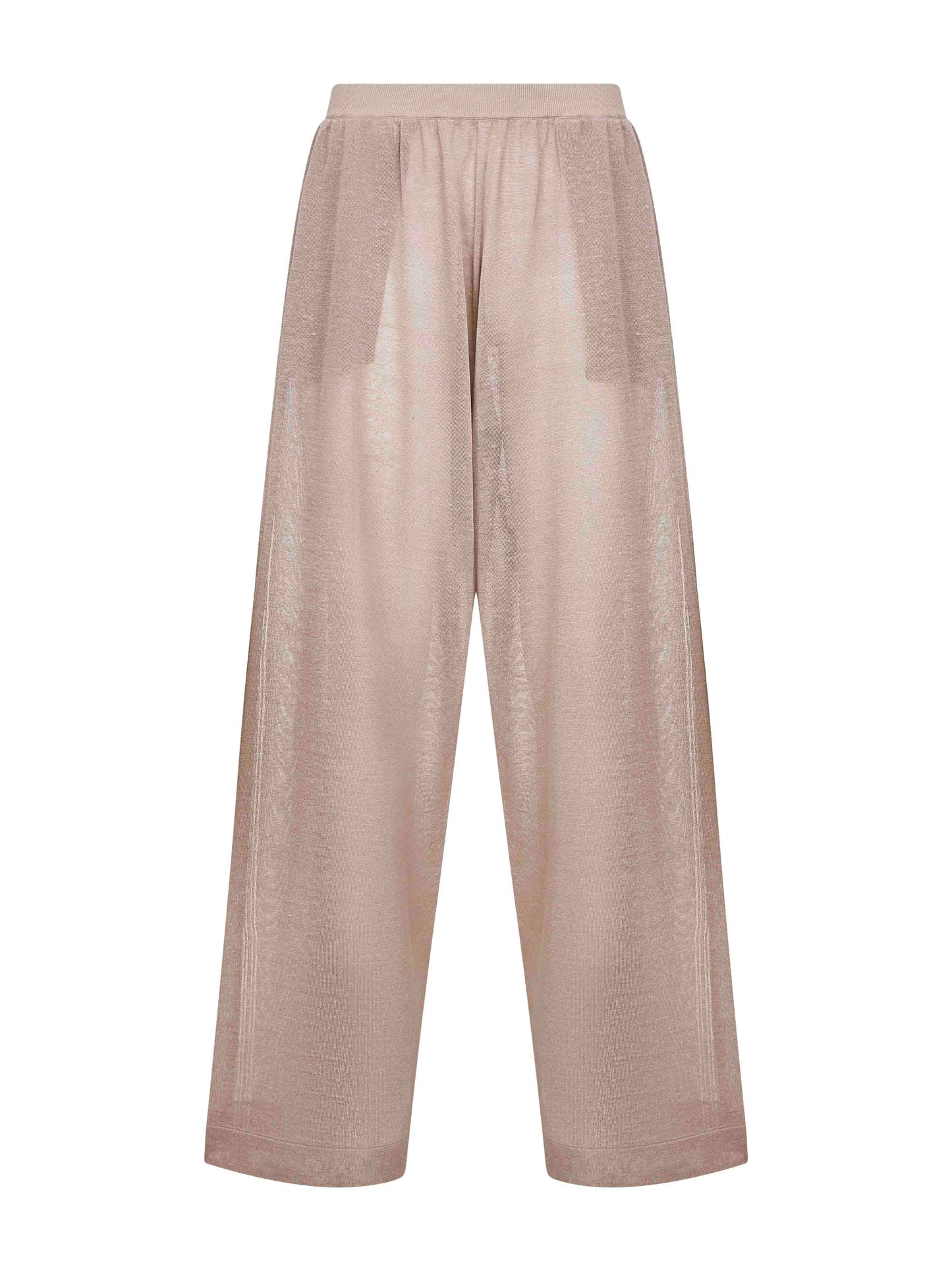 Pantaloni a gamba larga in maglia di seta e lino beige