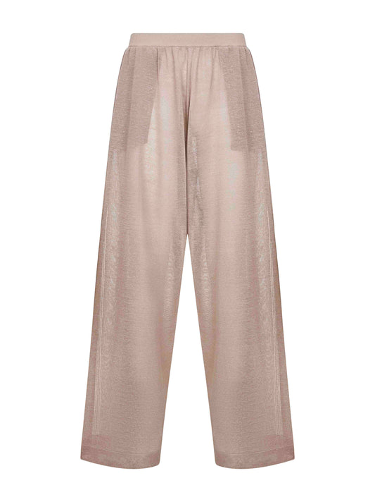 Beige silk and linen knit wide-leg trousers