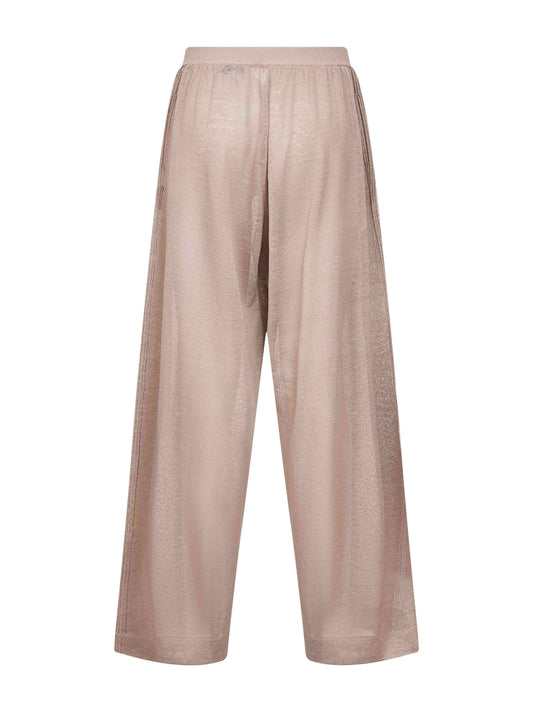 Beige silk and linen knit wide-leg trousers