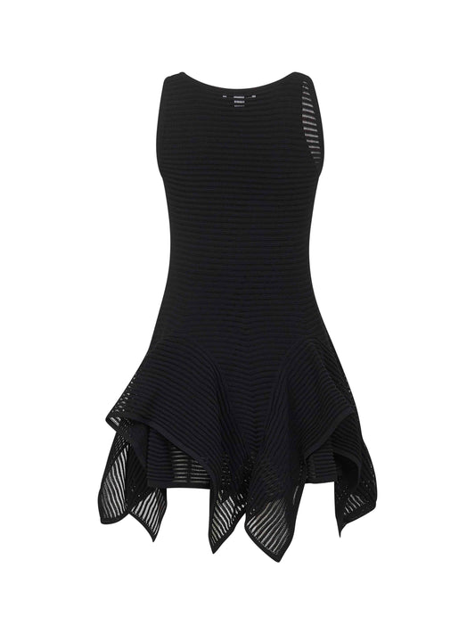 Black knit ruffle mini dress