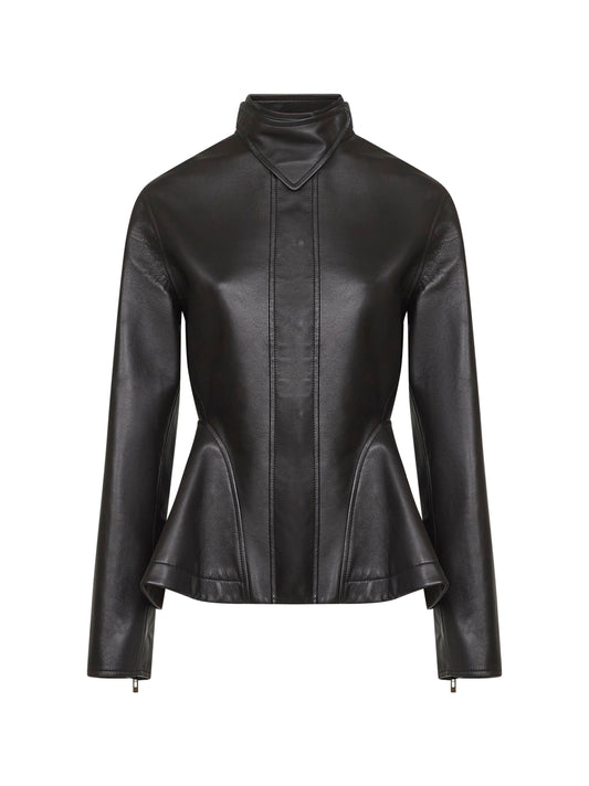 Black washed lambskin peplum jacket