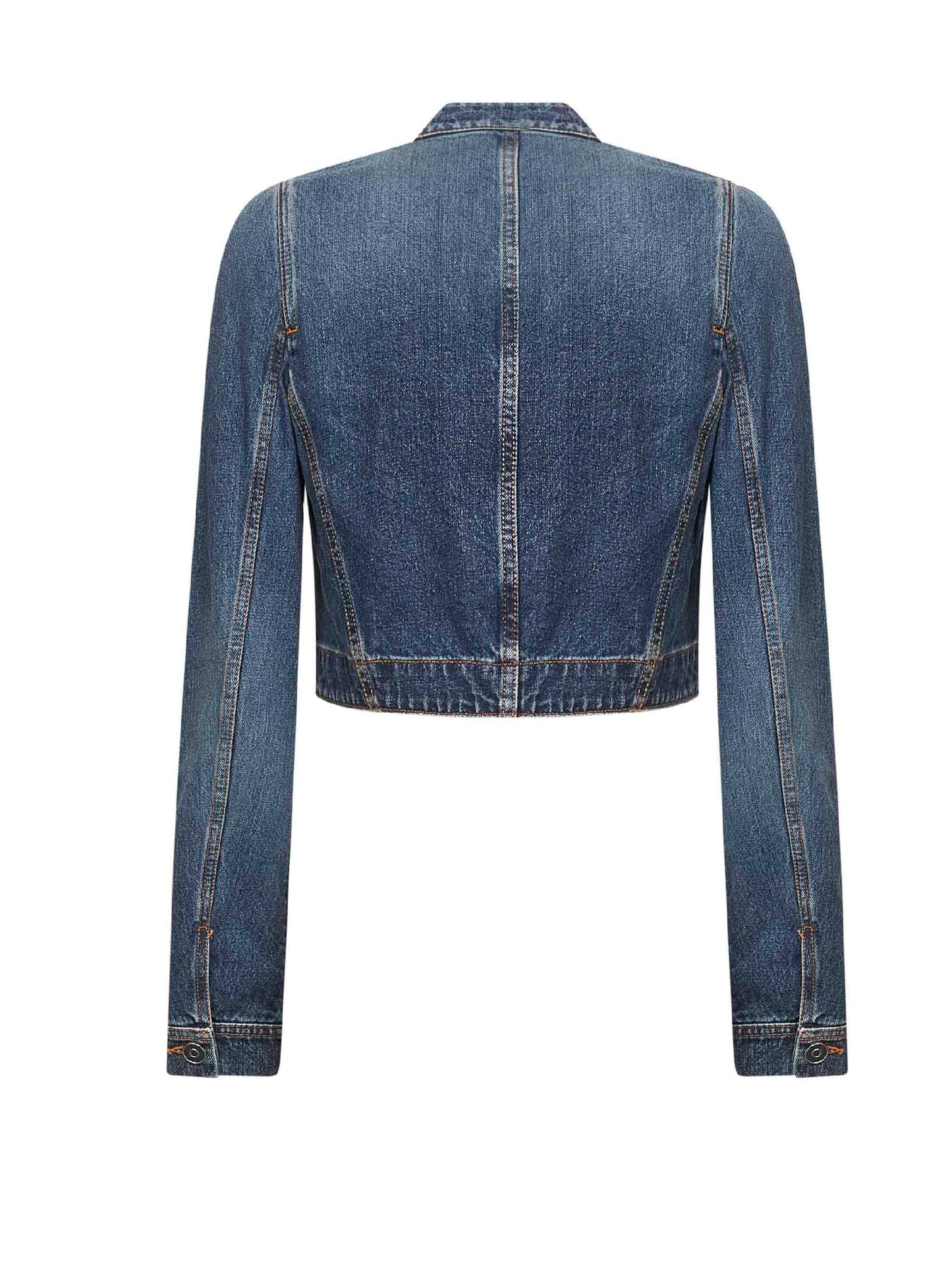 Giacca corta in denim blu<BR/>