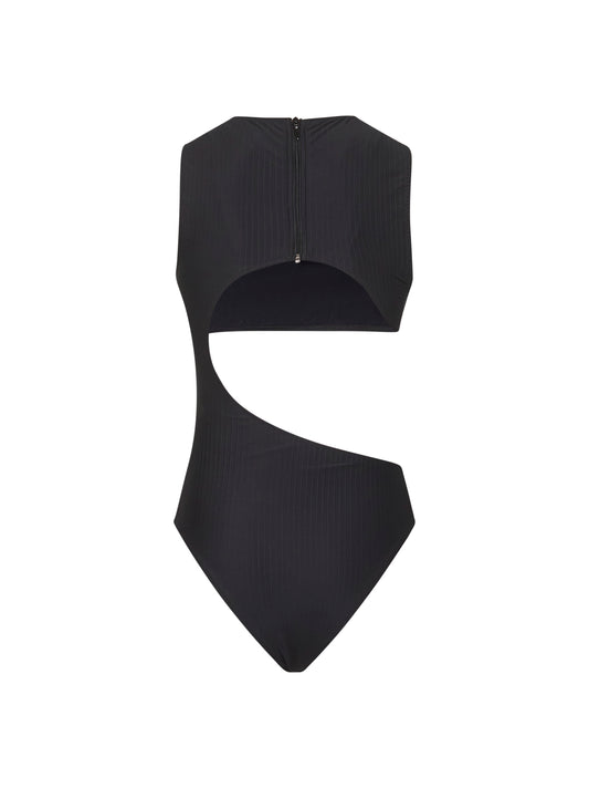 Black one-piece swimsuit with cut-out