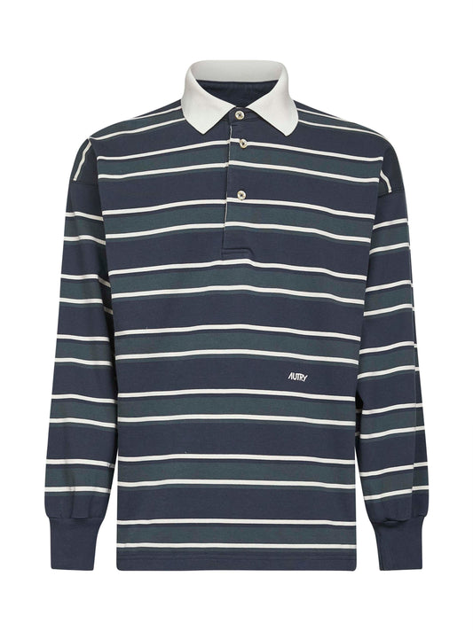 Striped cotton rugby polo shirt