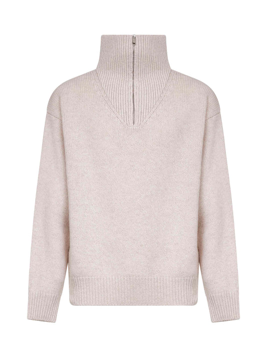 Cream wool blend half-zip sweater