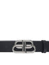 Wide BB belt in black calfskin leather with antique silver finishes