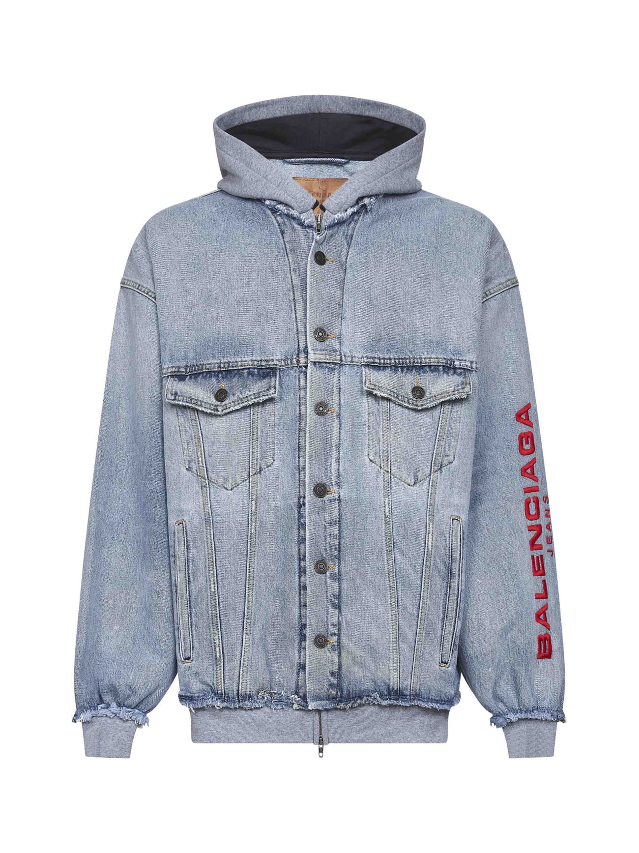 Light blue denim Cut-up hooded jacket