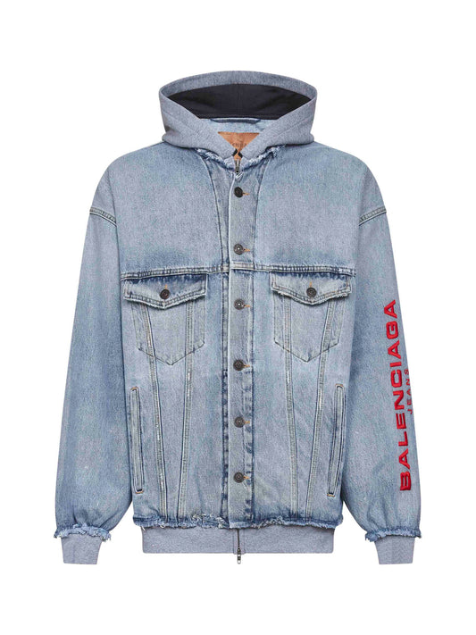 Light blue denim Cut-up hooded jacket