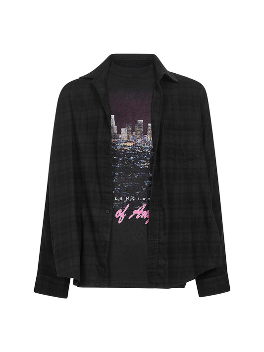 Camicia A Strati in popeline e jersey nero