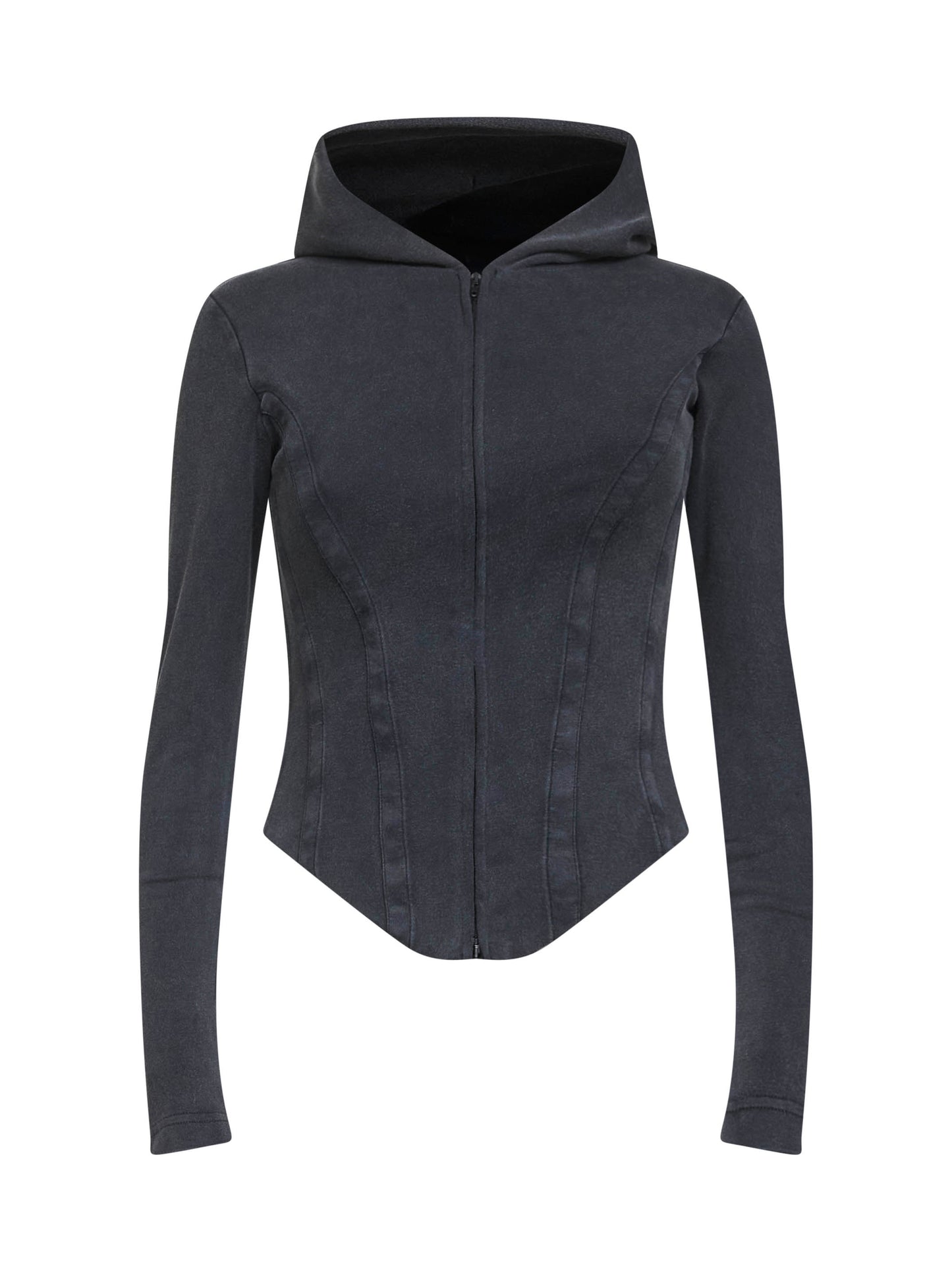 Felpa con zip cappuccio stile corsetto nera