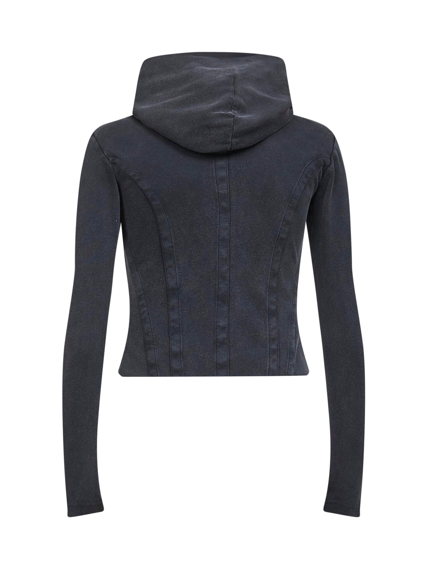 Felpa con zip cappuccio stile corsetto nera