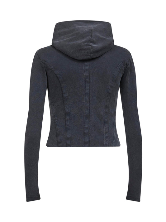 Felpa con zip cappuccio stile corsetto nera