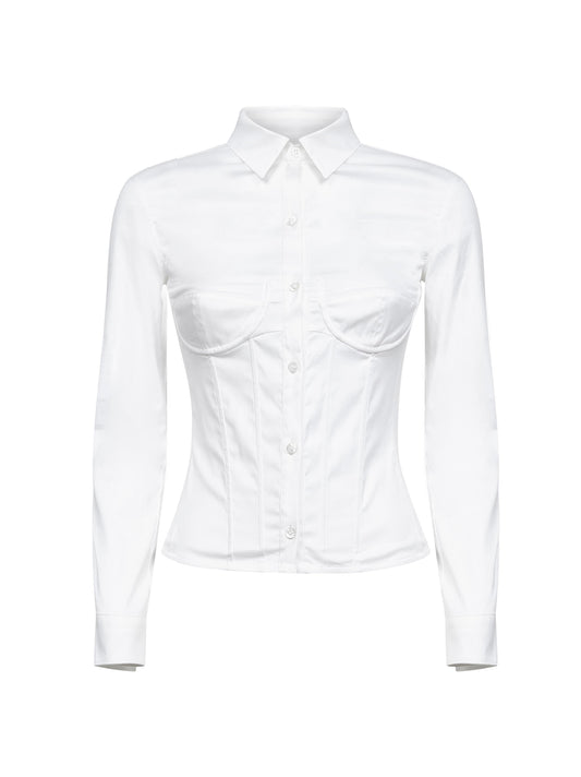 White stretch poplin Corseted Shirt