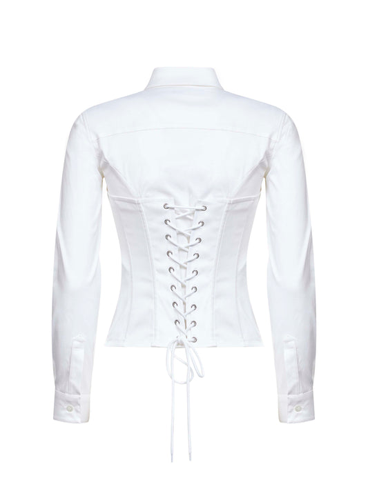 White stretch poplin Corseted Shirt
