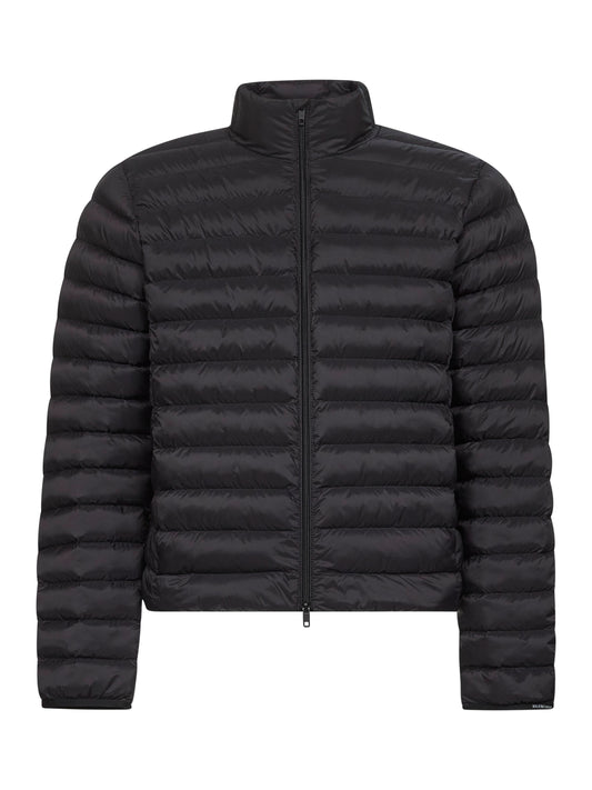 Black matte nylon lightweight puffer jacket