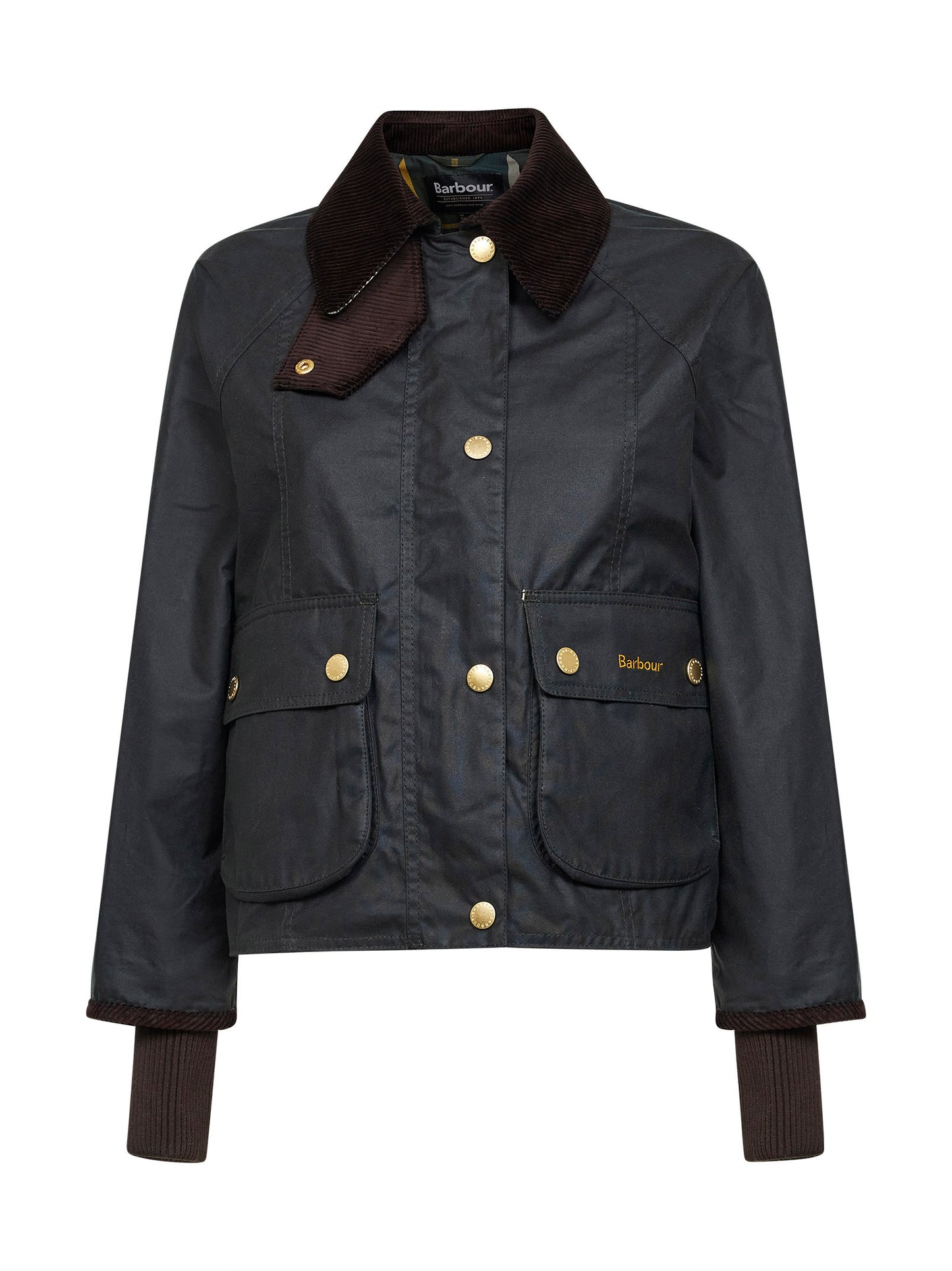 Green Beadnell crop waxed jacket