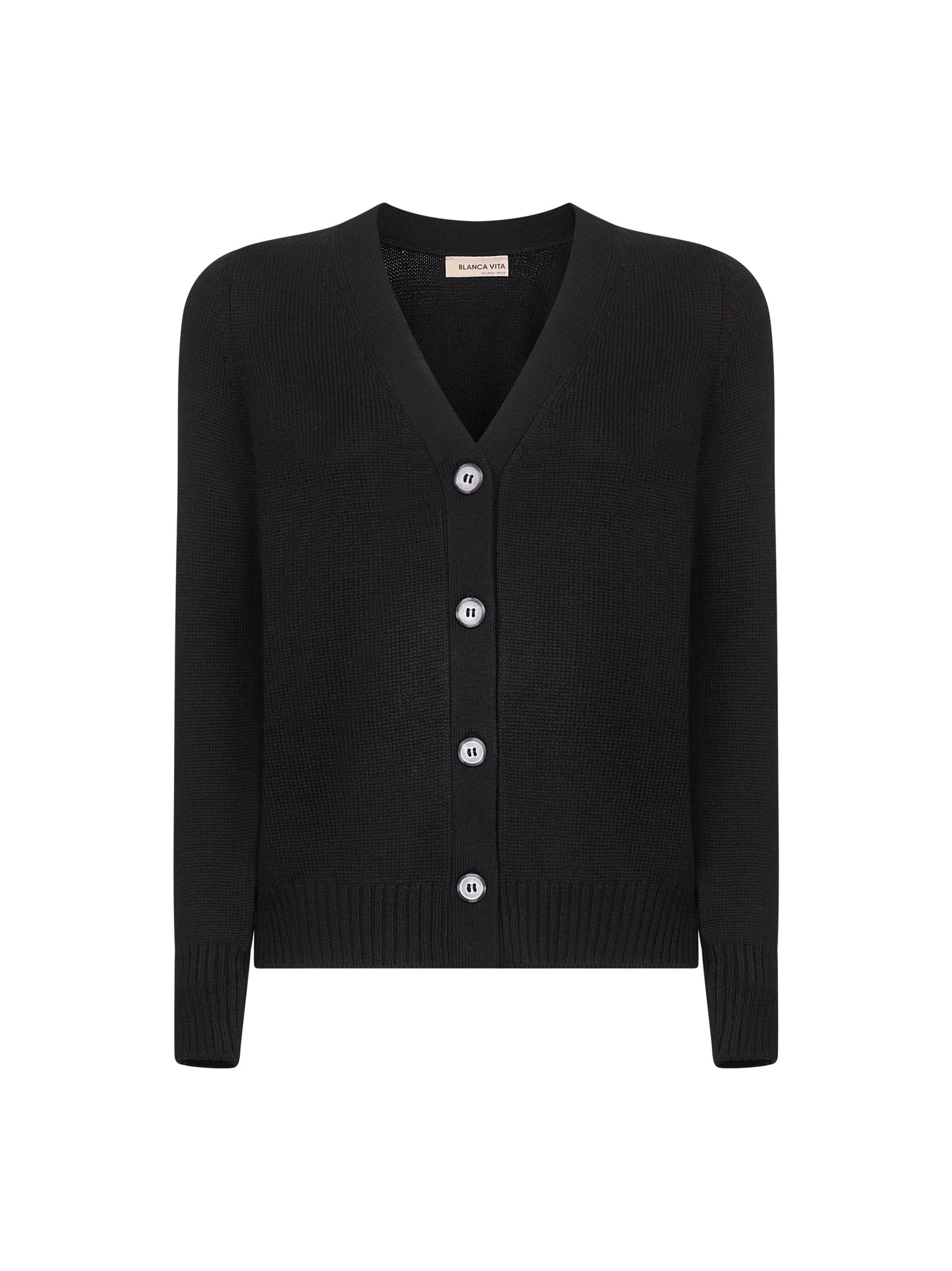 Black virgin wool knit cardigan