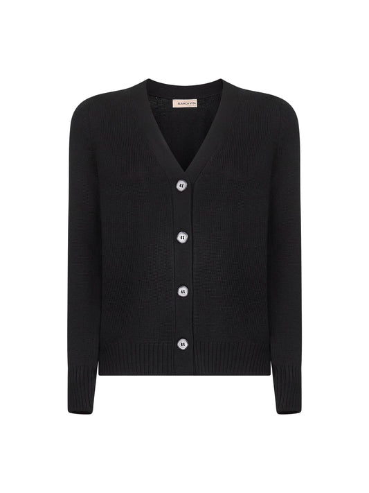 Black virgin wool knit cardigan