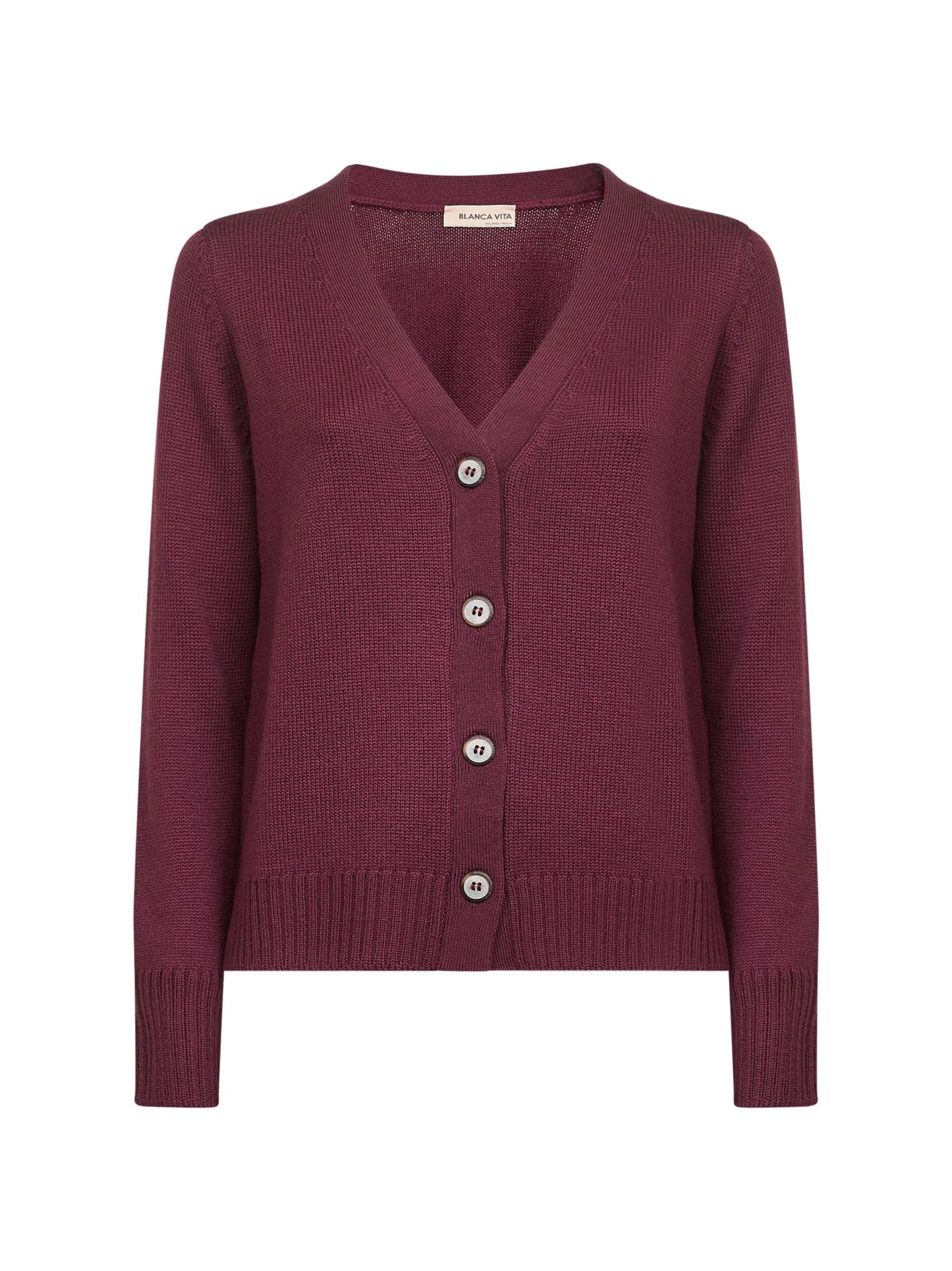 Burgundy virgin wool knit cardigan