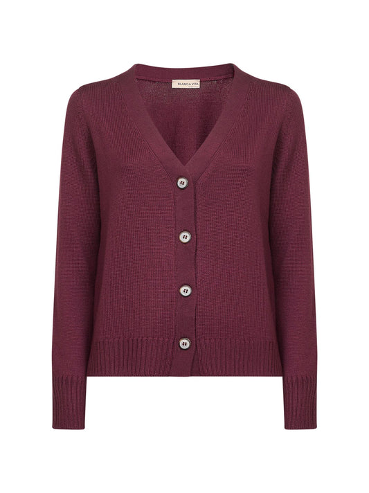 Burgundy virgin wool knit cardigan