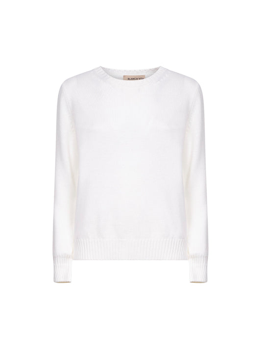 White virgin wool knit crewneck sweater