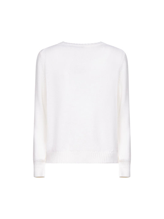 White virgin wool knit crewneck sweater