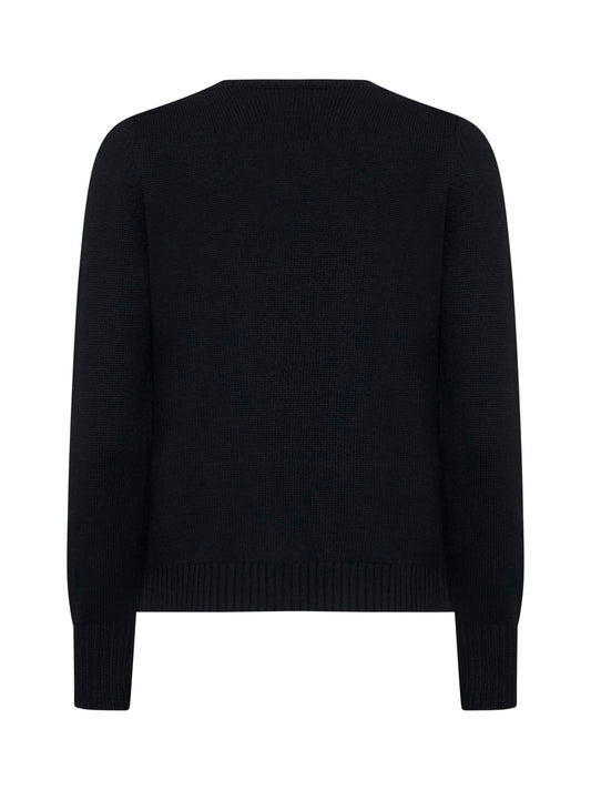 Crew-neck sweater in black virgin wool