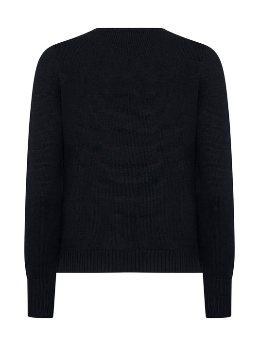 Crew-neck sweater in black virgin wool