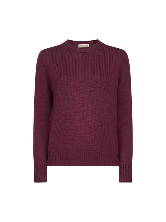Burgundy virgin wool knit crewneck sweater