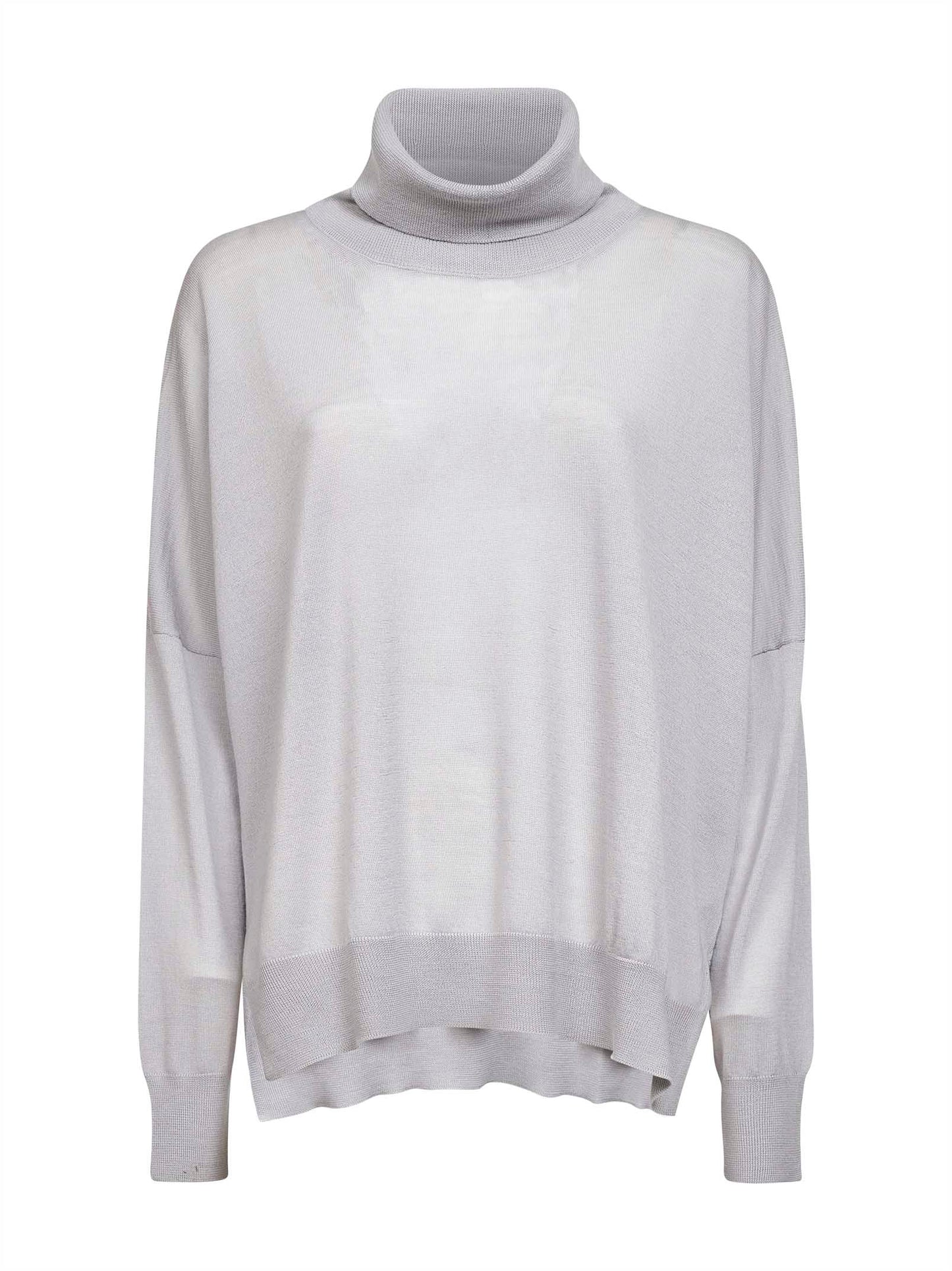 Grey virgin wool knit oversized turtleneck sweater