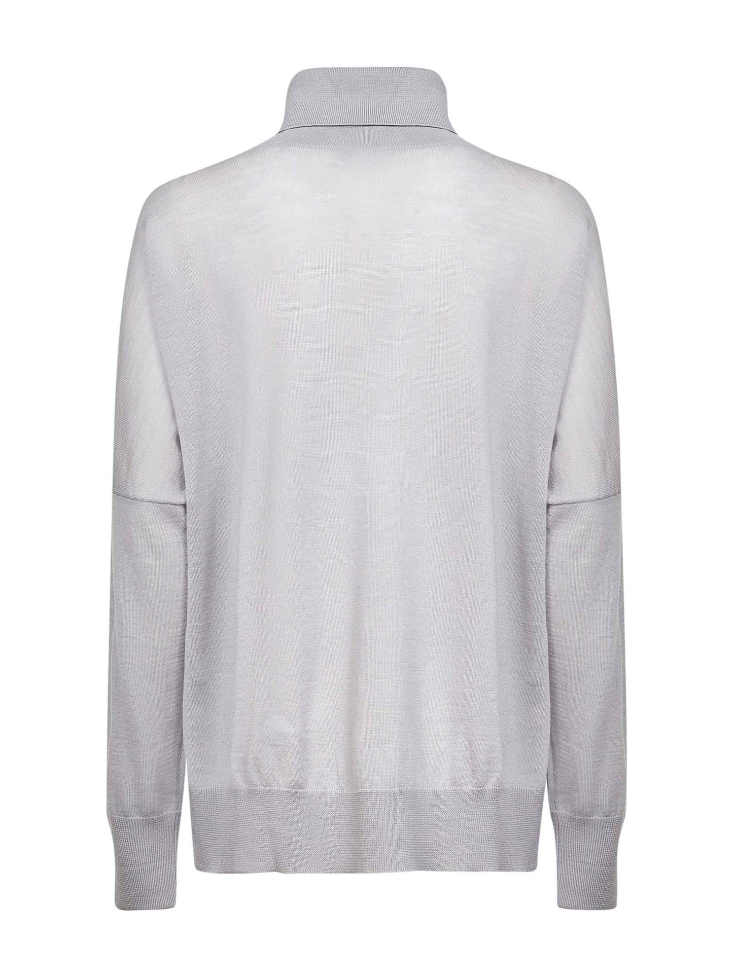 Grey virgin wool knit oversized turtleneck sweater