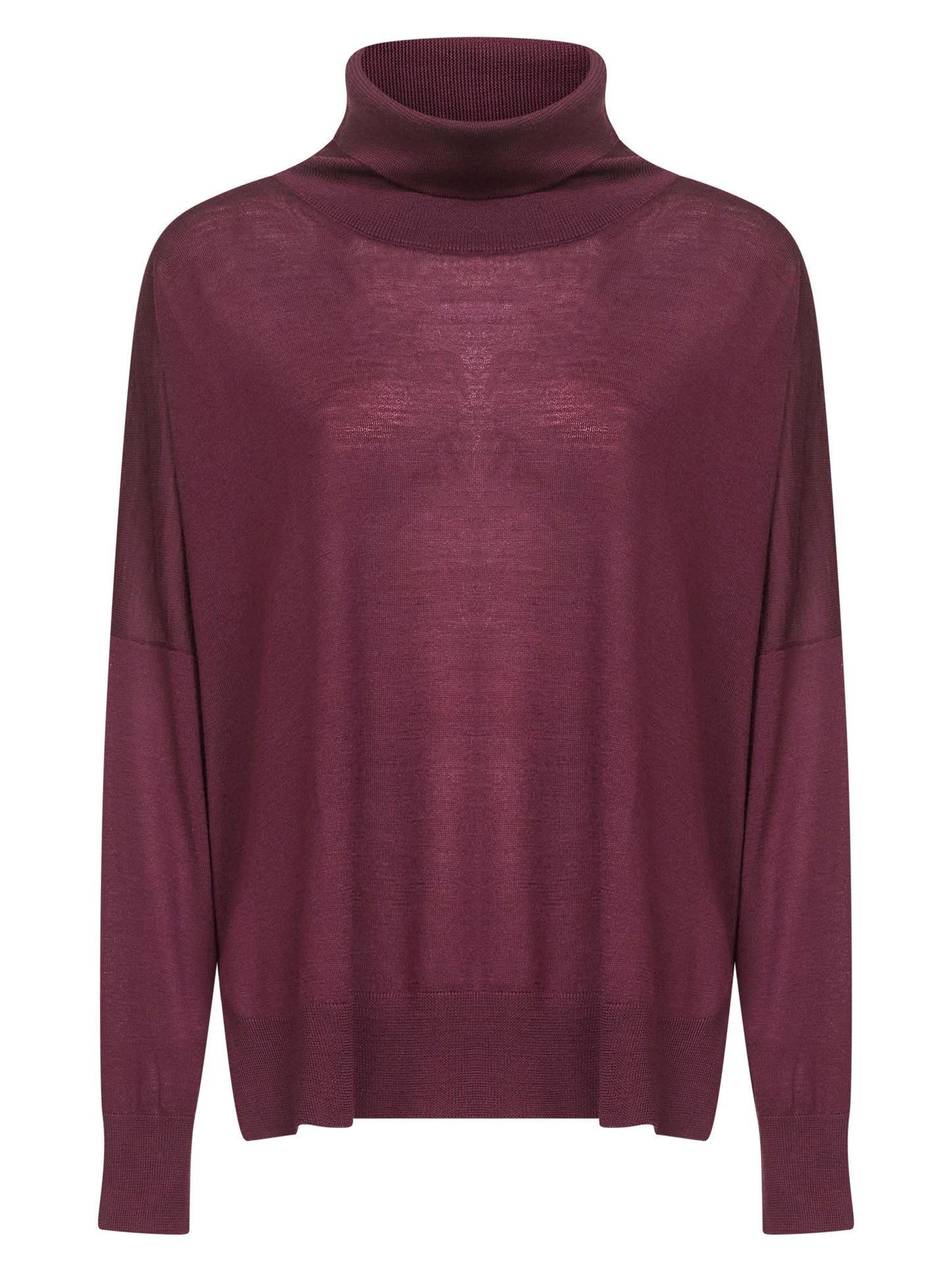 Oversized burgundy virgin wool knit turtleneck sweater