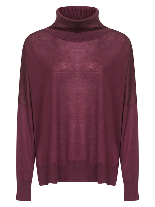 Oversized burgundy virgin wool knit turtleneck sweater