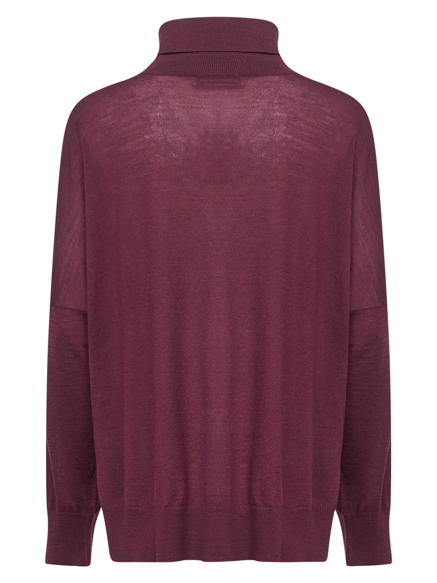 Oversized burgundy virgin wool knit turtleneck sweater