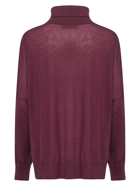 Oversized burgundy virgin wool knit turtleneck sweater