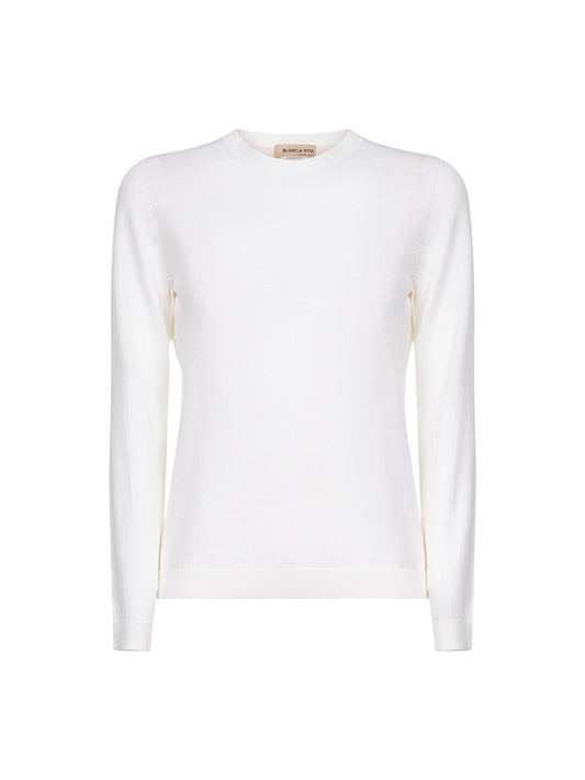 White lightweight virgin wool crewneck sweater