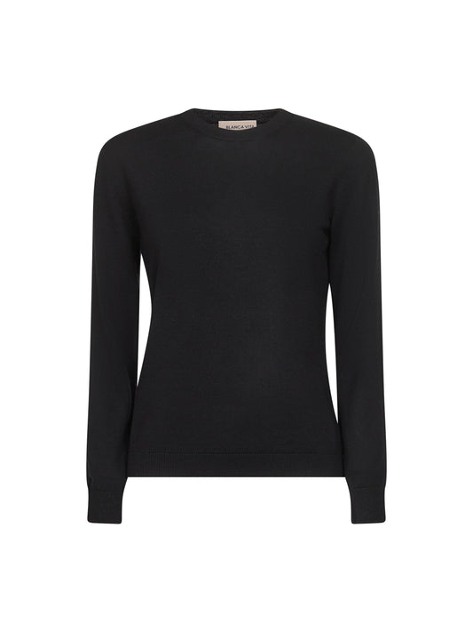 Black lightweight virgin wool crewneck sweater