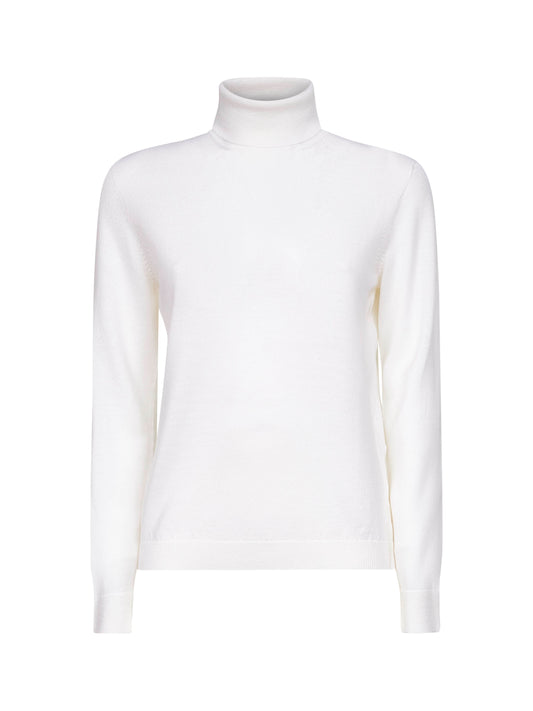 White lightweight virgin wool knit turtleneck sweater