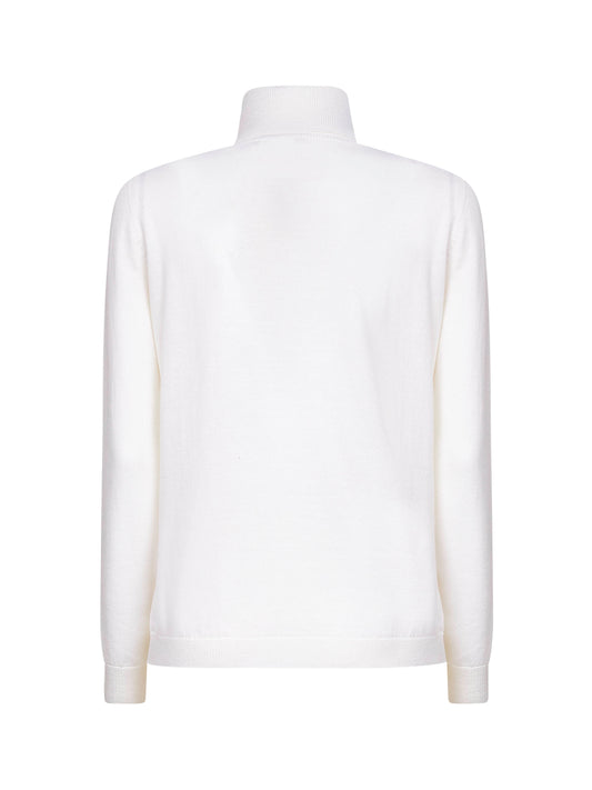 White lightweight virgin wool knit turtleneck sweater