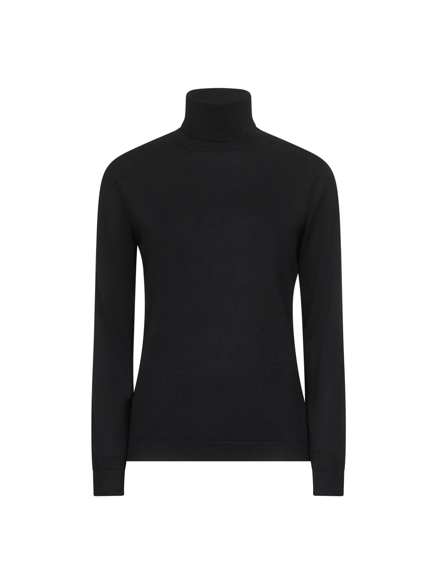 Black lightweight virgin wool knit turtleneck sweater
