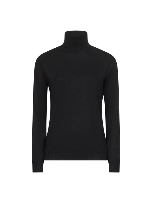 Black lightweight virgin wool knit turtleneck sweater