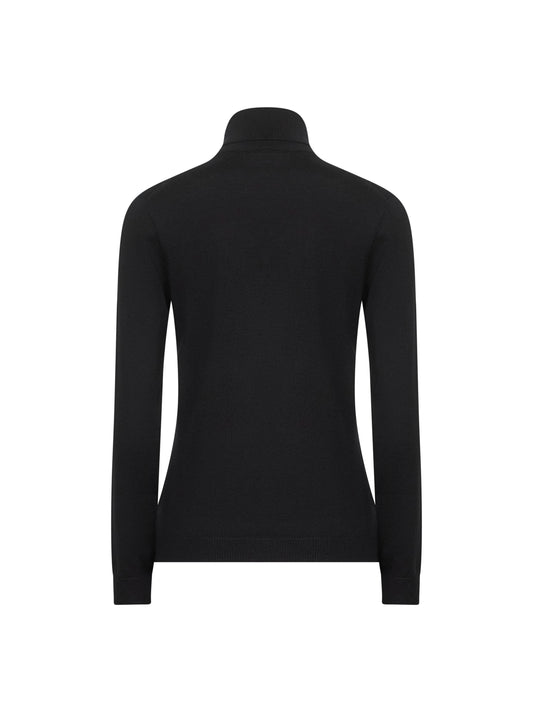Black lightweight virgin wool knit turtleneck sweater